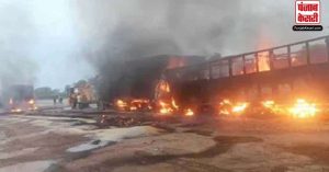जयपुर-अजमेर हाईवे पर तीन ट्रकों की भिड़ंत से लगी आग, जिंदा जल गई 5 जिंदगिया
