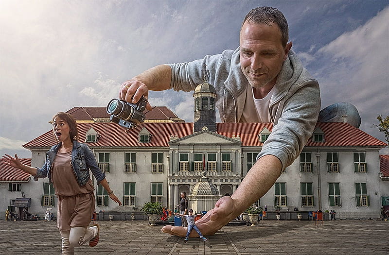 HD wallpaper giant man adrian sommeling giant man creative woman situation kota tua fantasy city hand