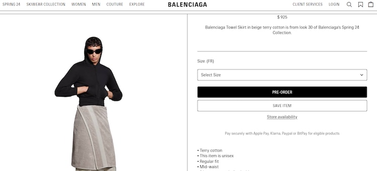 Balenciaga 'towel skirt'