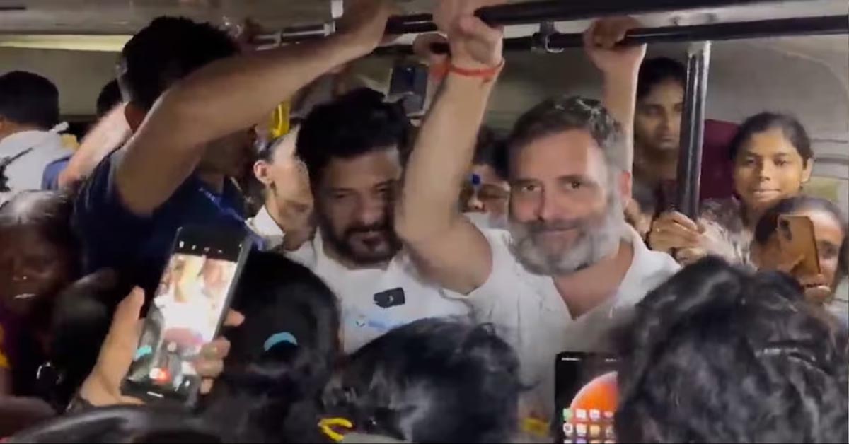 CM रेवंत संग सरकारी बस में यात्रा करते दिखे राहुल गांधी, घोषणापत्र के बारे में यात्रियों को समझाया