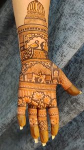 Lotus, Ambi, Peacock mehndi design