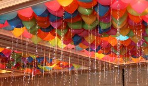 Colorful balloons and ribbons