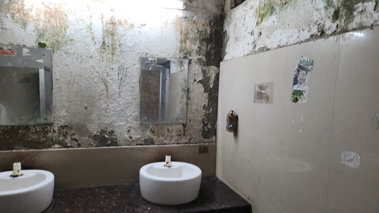 बाथरूम की नियमित सफाई बिल्कुल नहीं दिखती।