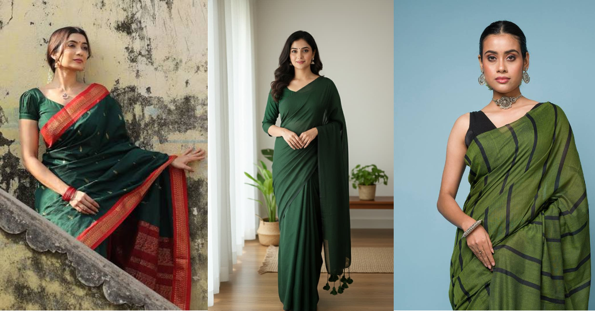 green saree latest designs under budget
